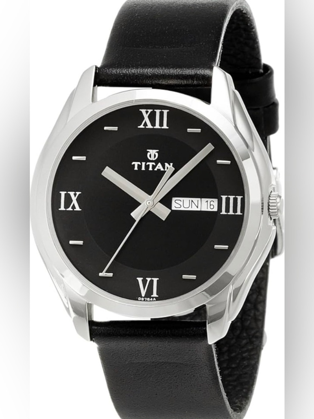 Titan Classic Black Dial Silver-Tone Case Leather Strap Watch men’s